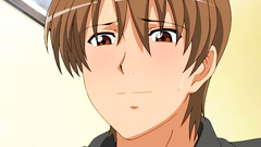 Brunette anime girl swallows cock on her knees