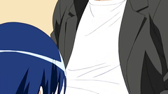 Brunette anime girl swallows cock on her knees