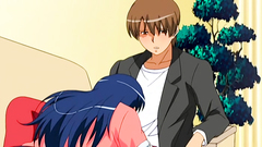 Brunette anime girl swallows cock on her knees