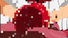 Brunette anime girl swallows cock on her knees