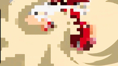 Brunette anime girl swallows cock on her knees