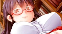 Footjob from sexy busty schoolgirl in black stockings