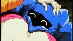 Little funny monster fall in love with sexy blonde girl