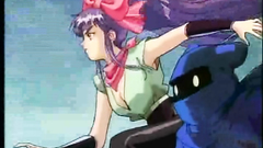 Sexy anime chick with long legs and her monster friend