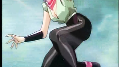 Sexy anime chick with long legs and her monster friend