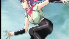 Sexy anime chick with long legs and her monster friend