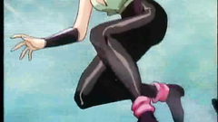 Sexy anime chick with long legs and her monster friend