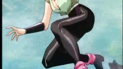 Sexy anime chick with long legs and her monster friend