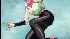 Sexy anime chick with long legs and her monster friend