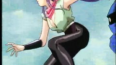 Sexy anime chick with long legs and her monster friend