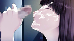 Sweet anime teen takes massive facial on her knees