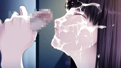 Sweet anime teen takes massive facial on her knees