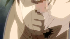 Adorable anime lady with short hair and big tits covered with cum