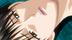 Adorable anime lady with short hair and big tits covered with cum