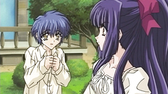 Young brunette anime teen looks so romantic and cute