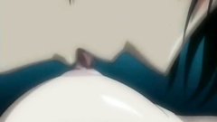 Sweet anime brunette blows cock on her knees