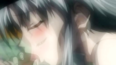 Sweet anime brunette blows cock on her knees