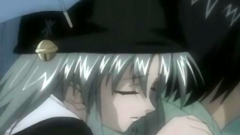 Sweet anime brunette blows cock on her knees