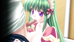 Petite anime girl blows thin cock on her knees