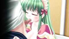 Petite anime girl blows thin cock on her knees