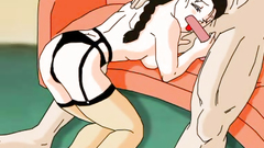 Slutty brunette chick in sexy lingerie blows dick like a pro