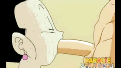 Dragonball's bitch deepthroats her friend's cock