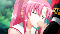 Beautiful pink-haired teen blows cock on her knees