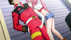 Beautiful pink-haired teen blows cock on her knees