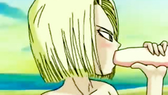 Cartoon blonde blows big cock on the beach