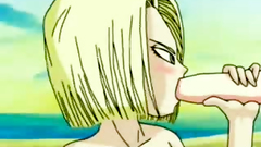 Cartoon blonde blows big cock on the beach