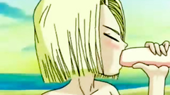 Cartoon blonde blows big cock on the beach