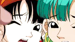 Two busty babes ride big hard cock in animated 3some fuck