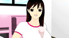 Brunette girl strokes hard cock with her boobies