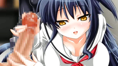 Young hentai girl strokes huge cock like a pro