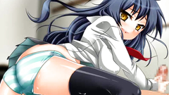 Beautiful hentai girl strokes hard dick by her hands