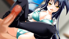 Footjob from seductive hentai brunette babe