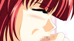 Hentai redhead babe swallows thick cock in close-up cartoon