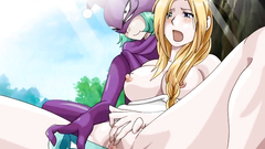 Busty blonde gets pleasured to orgasm by ugly monster