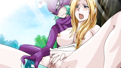 Busty blonde gets pleasured to orgasm by ugly monster