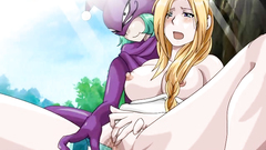 Busty blonde gets pleasured to orgasm by ugly monster