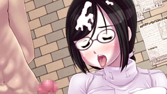 Handsome busty teen takes facial on her face