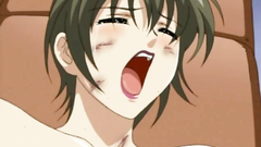 Short-haired busty babe screams while gets banged