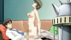 Short-haired busty babe screams while gets banged