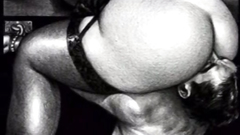 Black and white cartoon with female domination