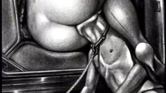 Face sitting adventures in BDSM black and white cartoon