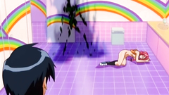 Redhead teen tastes cock on the restroom's floor