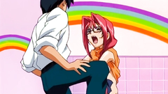 Redhead teen tastes cock on the restroom's floor