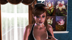 Two hot babes in fishnet stockings having fun together