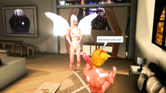 Two naked and busty angels sucking one giant dick