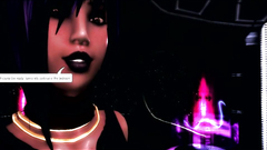 Robot babe with big tits strokes other babe's cock